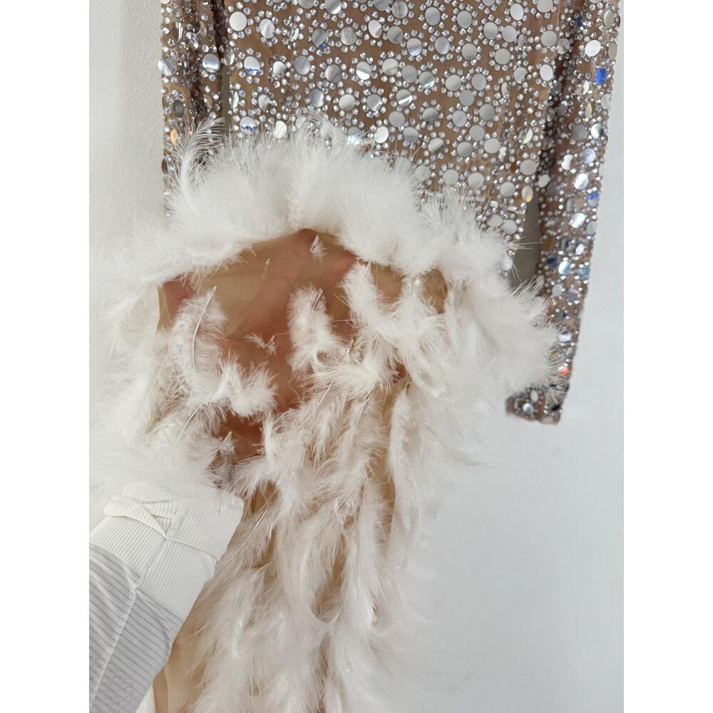PURE X CHAOS Feather Dress Womens Large White Rhinestone Festival Party Show - Picture 13 of 15